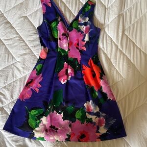 Vince Camuto Purple Floral Fit-and-Flare Mini Dress